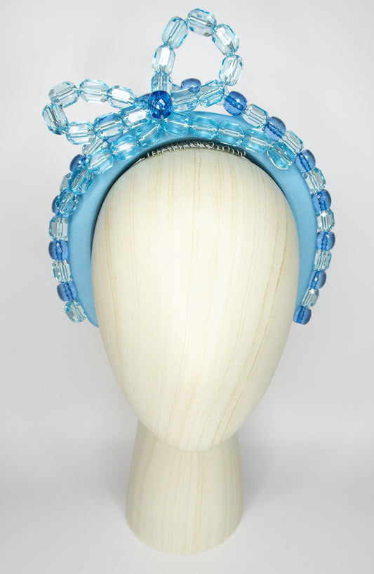 Baby light blue padded beaded bow headband